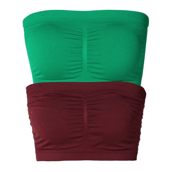 Ladies Basic 7" Seamless Padded Tube Top Sports & Fitness Bra Bandeau (4PK: Hot Pink/DK Purple/Denim Blue/Blue Grey, One Size Fits All(S-L))