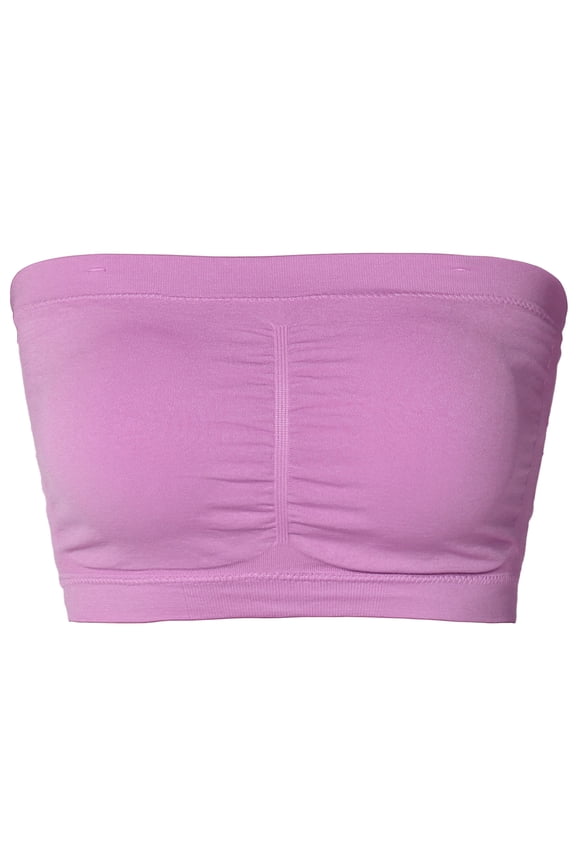 Ladies Basic 7" Seamless Padded Tube Top Sports & Fitness Bra Bandeau (DK Mauve, One Size Fits All(S-L))