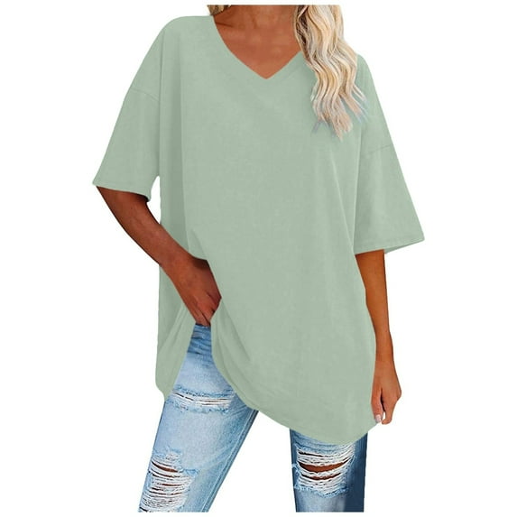 Ladies' Basic Solid Color V Neck Tee Casual Short Sleeve T Shirt Top for Women Women's T Shirts Casual Womens Short Sleeved Athletic Tops Long Sleeves Shirt Tee Shirts Women Sleeve Shirt Womens