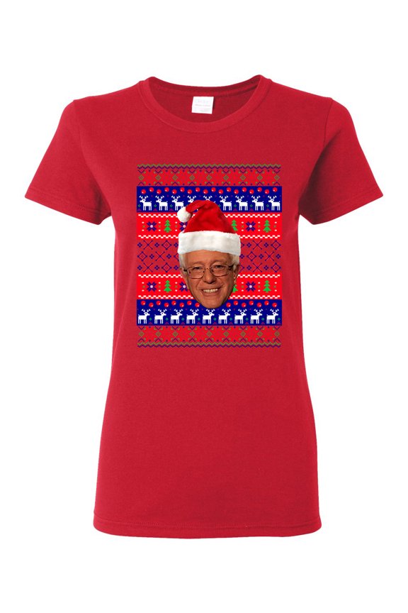 Ladies Bernie Sanders Bern Reindeer Ugly Christmas Funny DT T-Shirt Tee