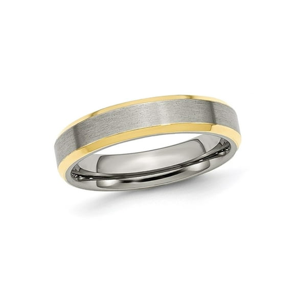 Mens Beveled Edge Stainless Steel 5mm Wedding Band Ring with Yellow Plating for Men