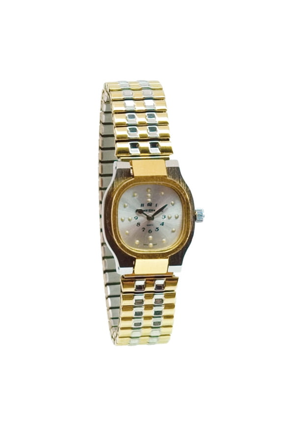 Ladies Bi-Color Square Braille Watch-Exp Band