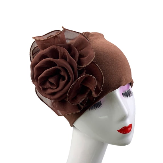 Ladies Big Turban Pile Flowers Baseball Cap Hat Women Oversized Denim Casual Sun Visor, Coffee
