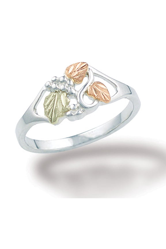 Ladies Black Hills Gold Ring made of Sterling Silver with Silver grape bunches and 12k Leaves
