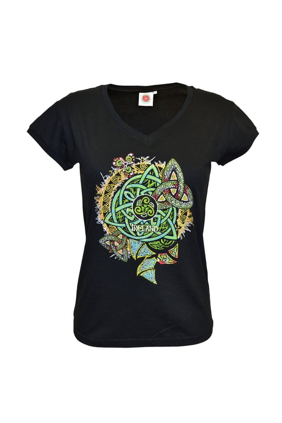 Ladies Black Ireland Shamrock Colour Knot T-Shirt