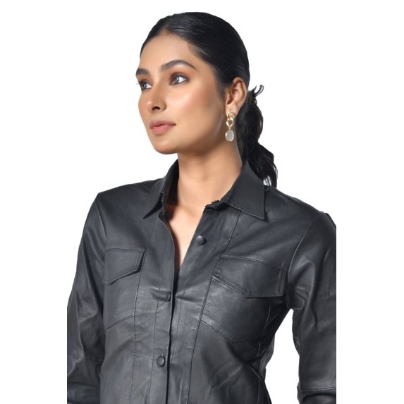 Ladies Black Leather Shirt