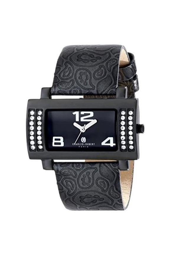 Ladies Black Plated Stainless Steel Leather Watch - 40 x 23 mm