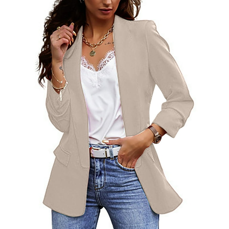Ladies Blazer Lapel Collar Jackets For Women Long Sleeve Solid Color Tops For Business Work Office With Pockets Casual Blazers For Women Uk Walmart