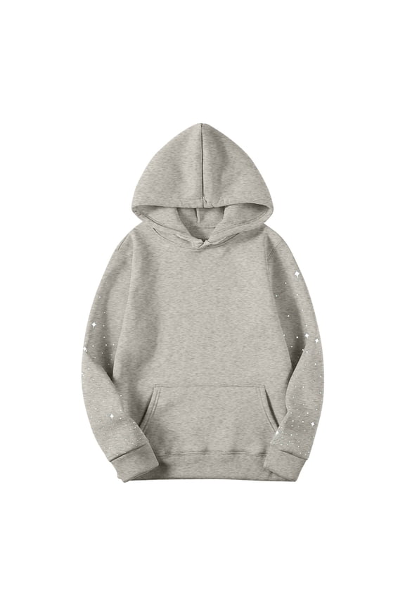 Ladies Blouses Dressy New Women's Fashion Casual Ladies Rhinestone Long Sleeve Tops Blouse Hooded Sweatshirts Style B-43 Gray S