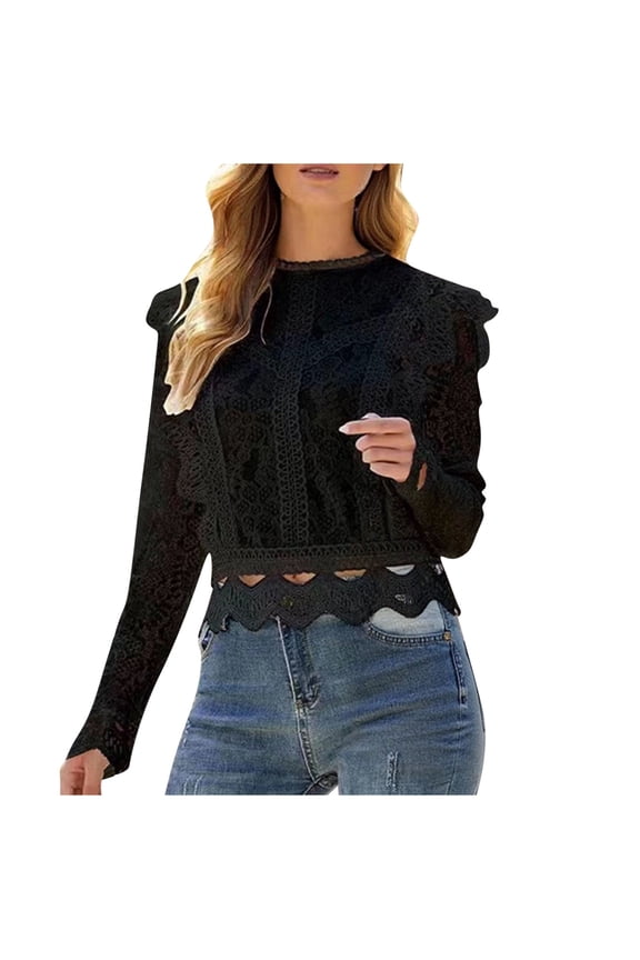 Ladies Boat Neck Lace Spandex Tops Blouses for Juniors Long Sleeve Keyhole Eyelet Camisole Tank Plain Fall Summer Shirts 2026 Soft Comfy Clothes Country Concert