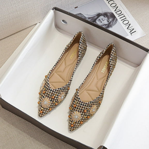 Ladies' Bohemian Flats, Rhinestone & Stud Accents, Wide Sizes