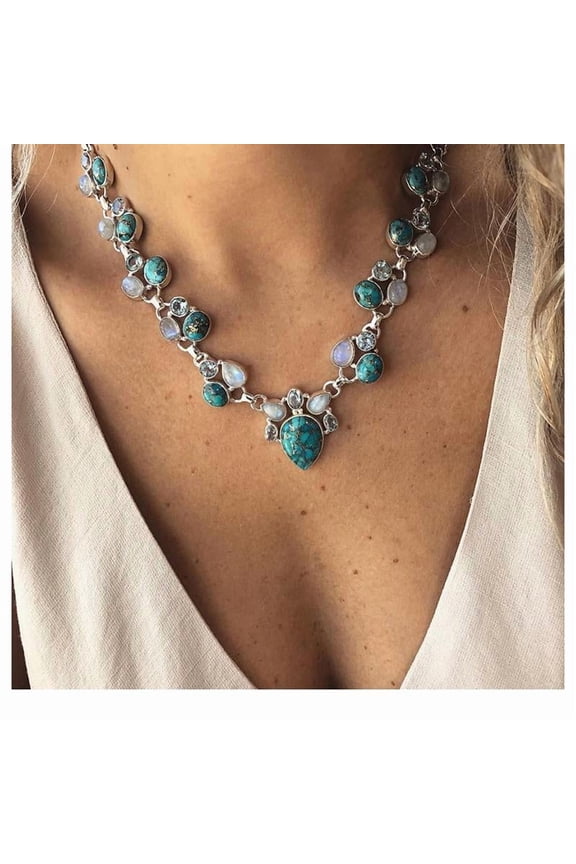 Ladies Boho Necklace Fashion Turquoise Jewelry Simple Retro Clavicle Chain Gift for Girlfriend