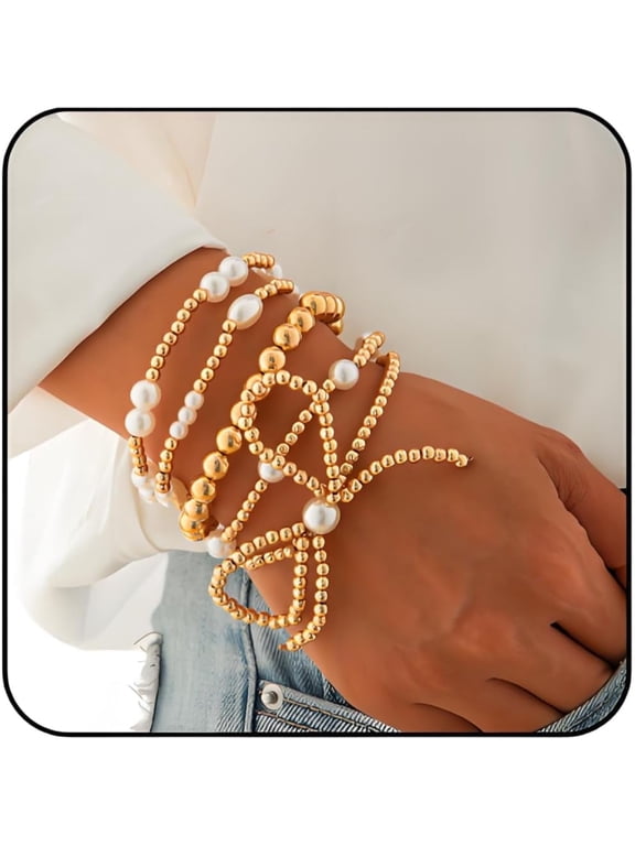 Ladies Bow Bracelet, Gold Beaded Bracelet, Stacked Beads, Fashion Bracelet, Delicate Christmas Anniversary Birthday Jewellery Gift