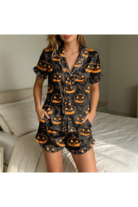 Ladies Bow Front Tie Pajama Set Soft Loose Top with Shorts Bridal Loungewear