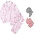 thumbnail image 1 of Ladies Bow Print Pajama Set Long Sleeve Top with Pants Two Piece Nightwear, 1 of 4