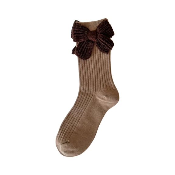Ladies' Bow Socks, Coffee Colored Maillard Yarn, Bow Pile, Long Tube Socks, Outer Socks - Light Brown