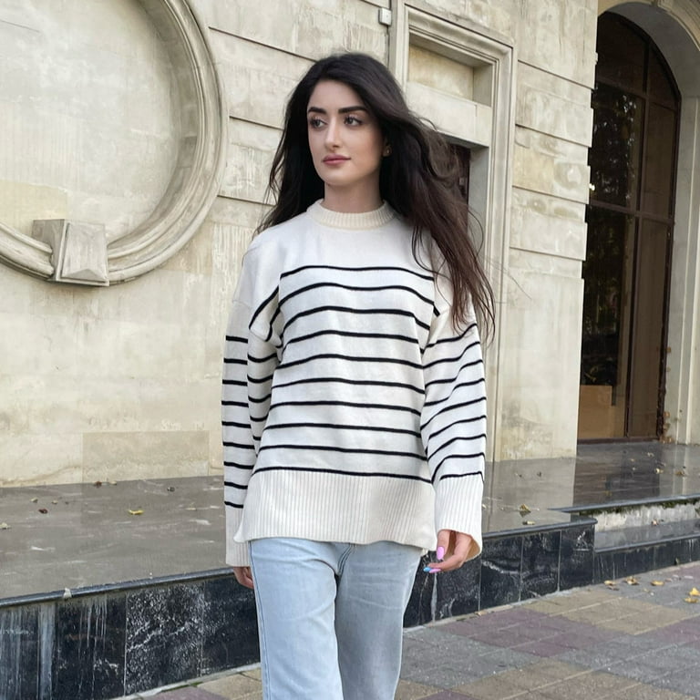 Ladies Brand Autumn Winter Sweater Women Pullover Tops Knitted Oversize Loose Striped Soft Casual Women Sweater Jumpers Female
