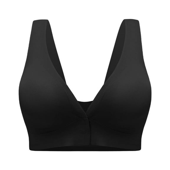 Ladies Bras Front Closure, Hugcore Front Closure Bras for Women No Underwire Comfy Poweful Bra Spagetti Straps V Neck Anti Sagging Everyday Bras Front Closure Bras for Seniors Black L