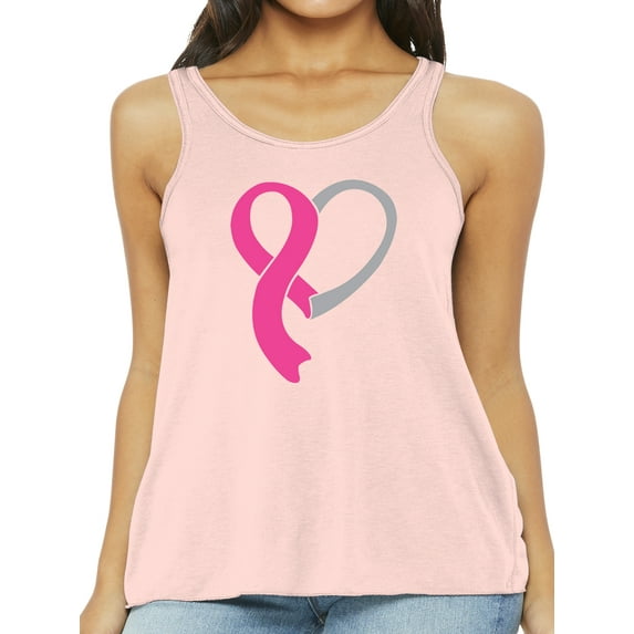 Ladies Breast Cancer Awareness Heart Ribbon Tank Top - Light Pink, Large
