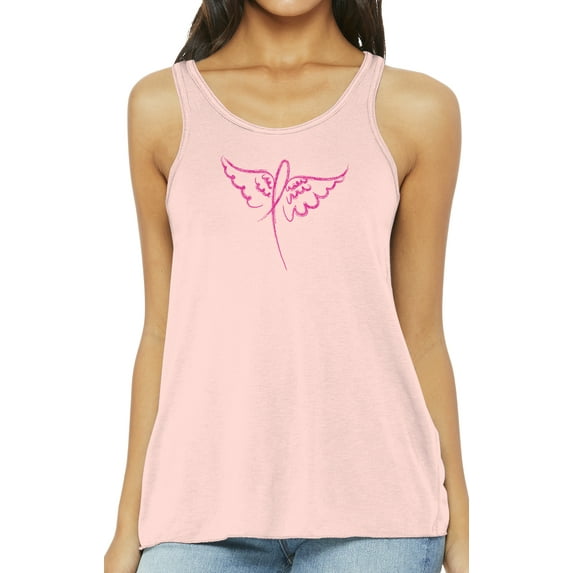 Ladies Breast Cancer Awareness Wings Ribbon Tank Top - Light Pink, 2XL
