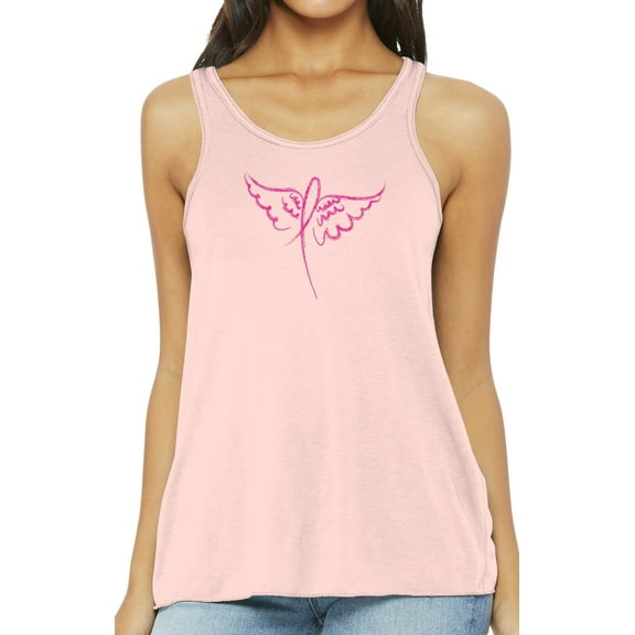Ladies Breast Cancer Awareness Wings Ribbon Tank Top - Light Pink, Small