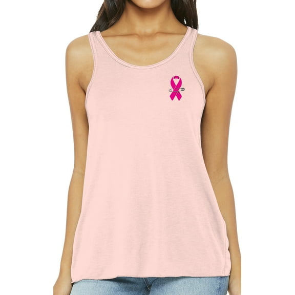 Ladies Breast Cancer Pink Ribbon Pin Tank Top - Light Pink, Medium