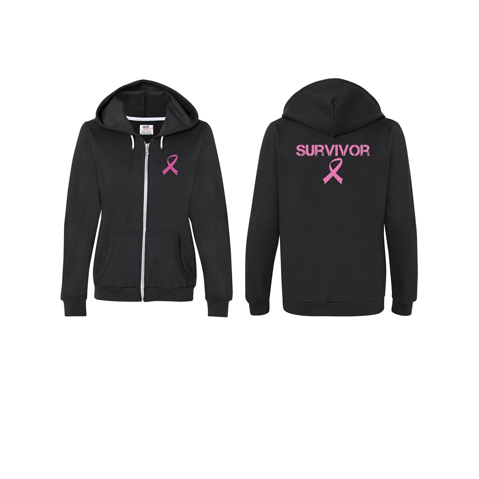 Ladies Breast Cancer Pink Ribbon Survivor Full Zip Hoodie - Black, Small -  Walmart.com