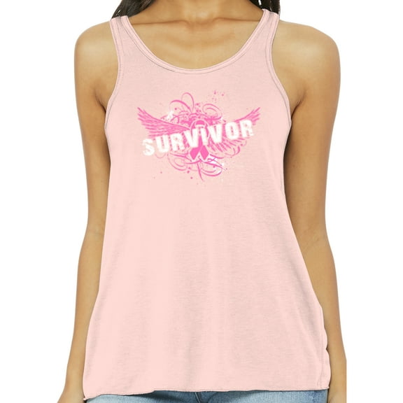 Ladies Breast Cancer Survivor Wings Tank Top - Light Pink, 2XL