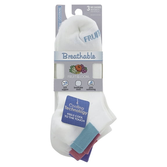 Ladies Breathable No Show Socks with Arch Support, 3 Pair
