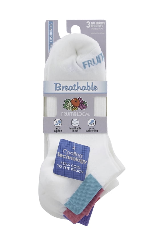 Ladies Breathable No Show Socks with Arch Support, 3 Pair