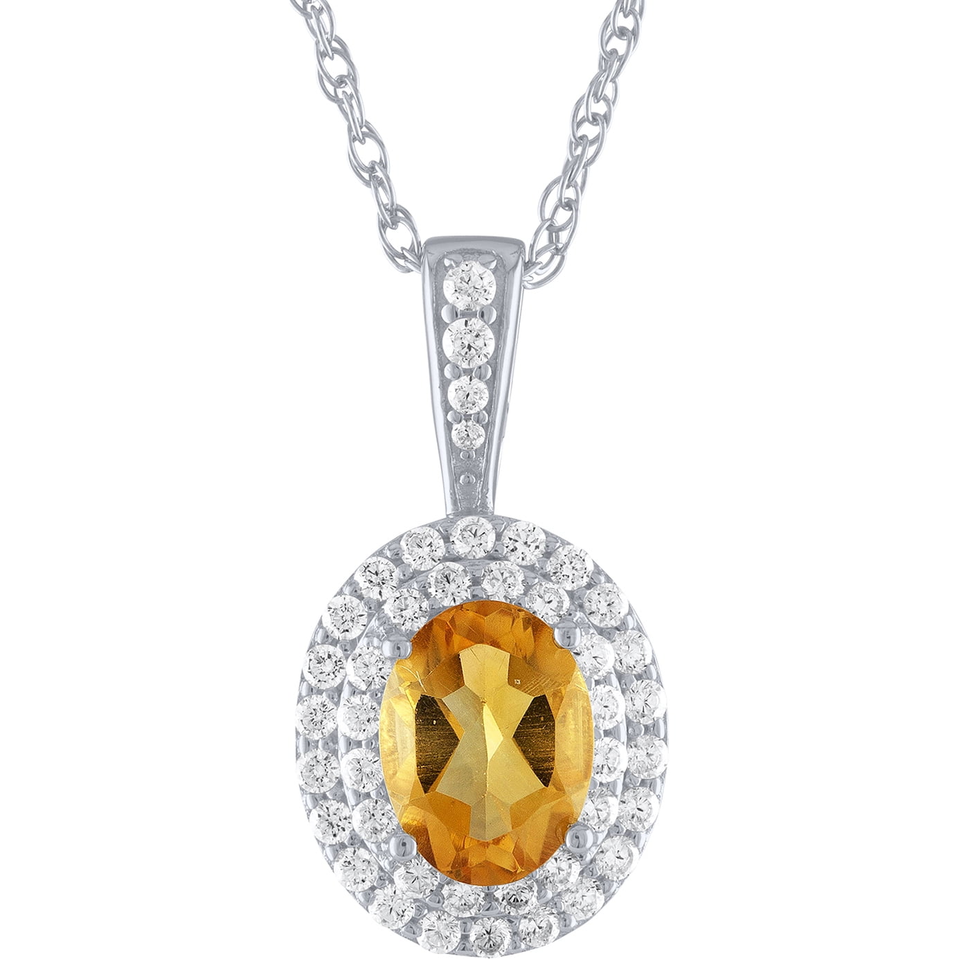 Ladies Brilliance Fine Jewelry 14 Kt Gold Plated Genuine Citrine & CZ Pendant, 18"