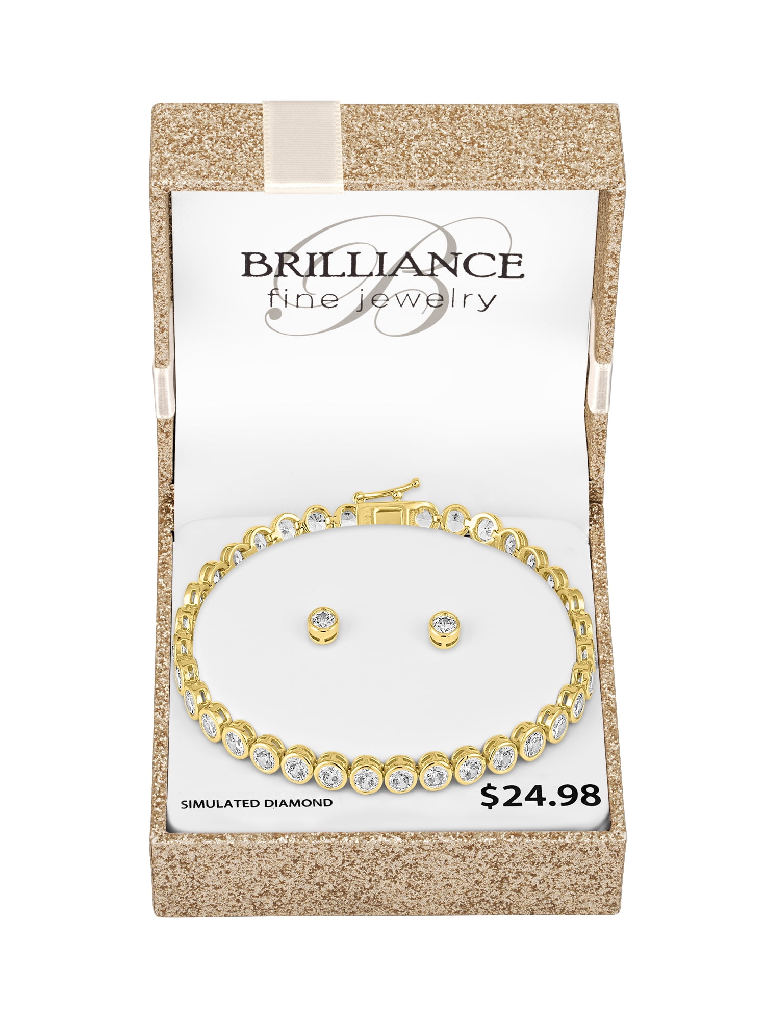 Ladies Brilliance Fine Jewelry 14 Kt Gold Plated Simulated Diamond Bracelet & Earring Set