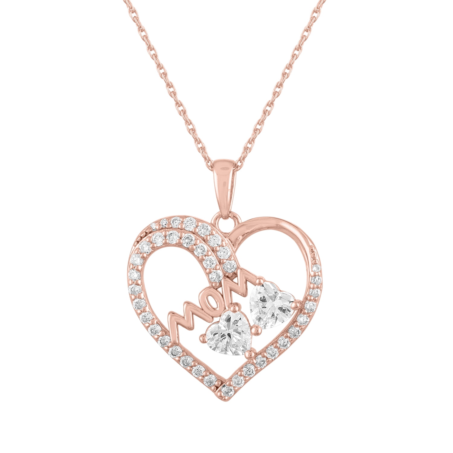 Ladies Brilliance Fine Jewelry 14 Kt Gold Plated Simulated Diamond Mom Heart Pendant, 18"