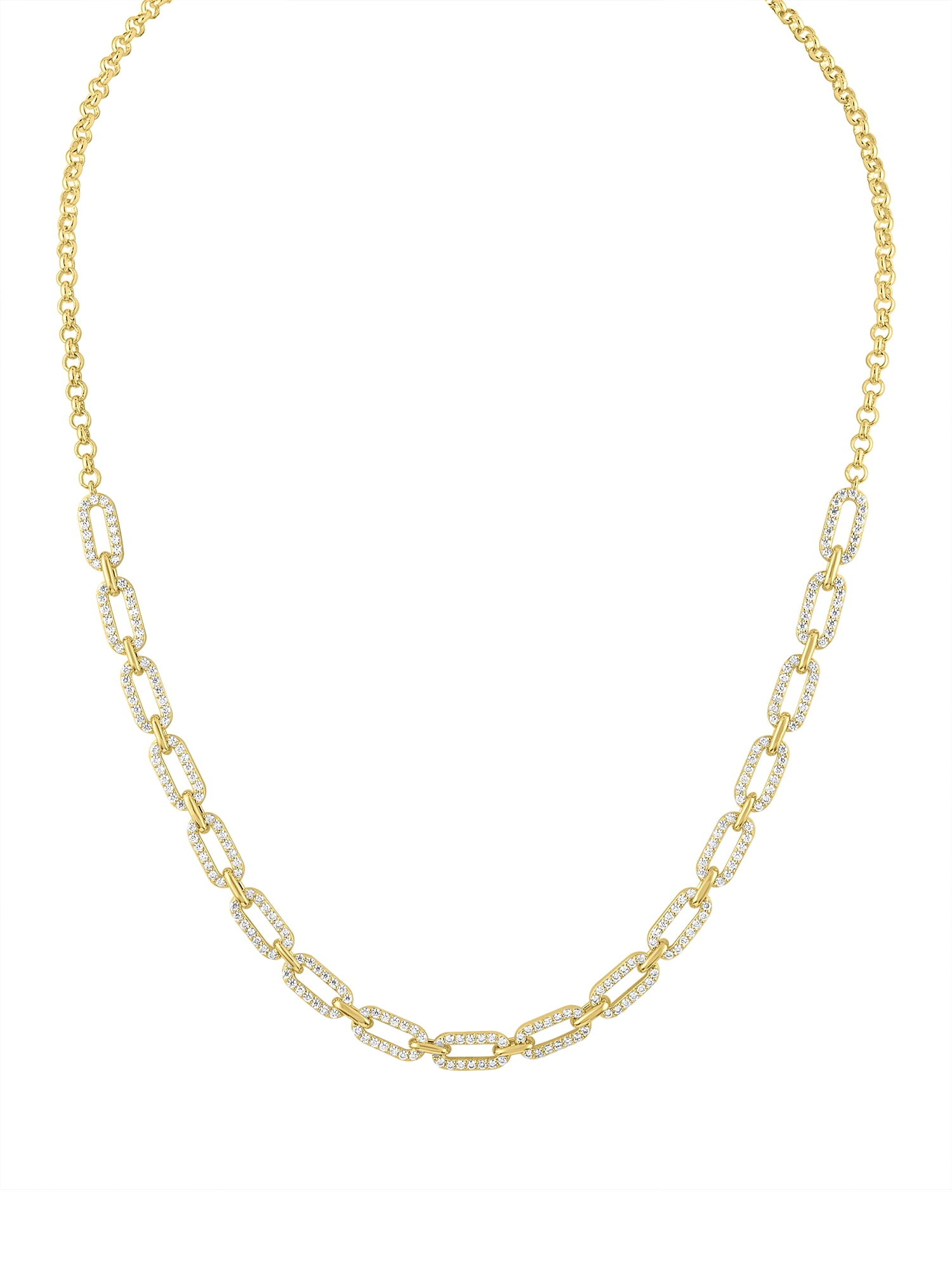 Ladies Brilliance Fine Jewelry 14 Kt Gold Plated Sterling Silver & Simulated Diamond Necklace, 18"