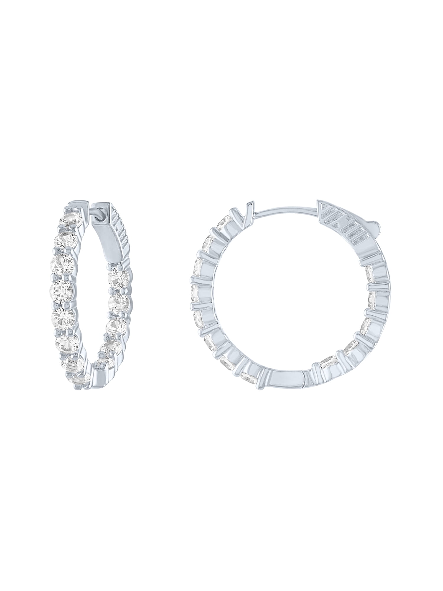 Ladies Brilliance Fine Jewelry Created White Sapphire Sterling Silver Hoop Earrings