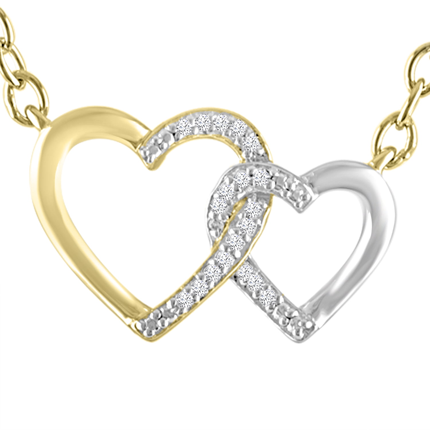 Ladies Brilliance Fine Jewelry Diamond Accent Double Heart Pendant in 14 Kt Gold Plated Sterling Silver