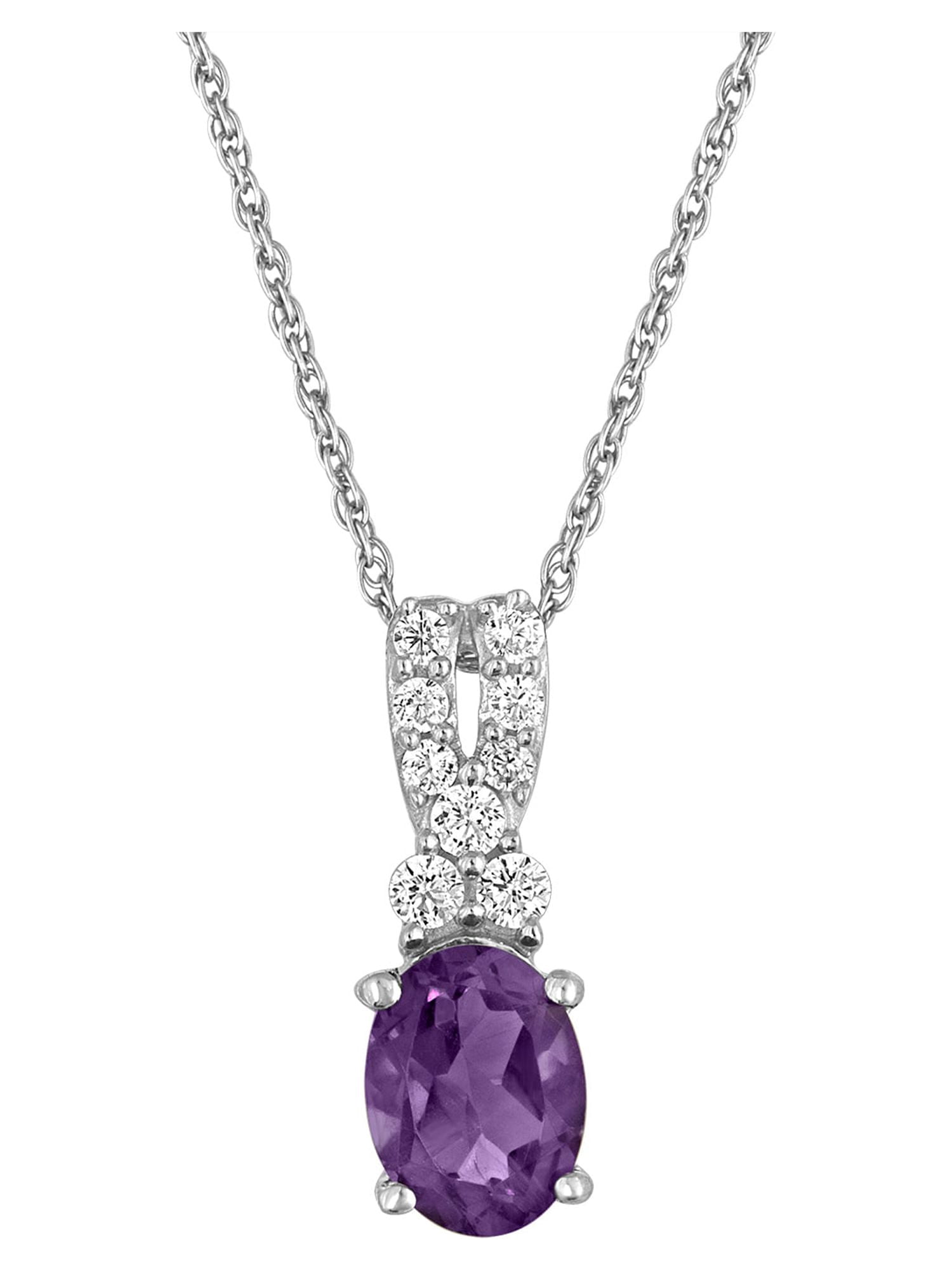Ladies Brilliance Fine Jewelry Genuine Amethyst & CZ Sterling Silver Pendant, 18"
