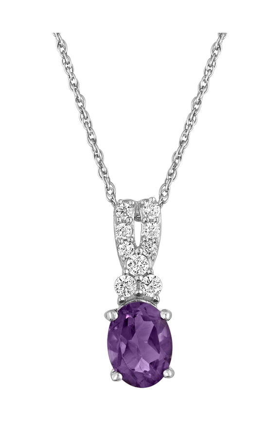Ladies Brilliance Fine Jewelry Genuine Amethyst & CZ Sterling Silver Pendant, 18"