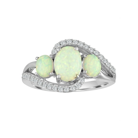 Ladies Brilliance Fine Jewelry Lab-Created Opal and CZ Sterling Silver 3-Stone Ring