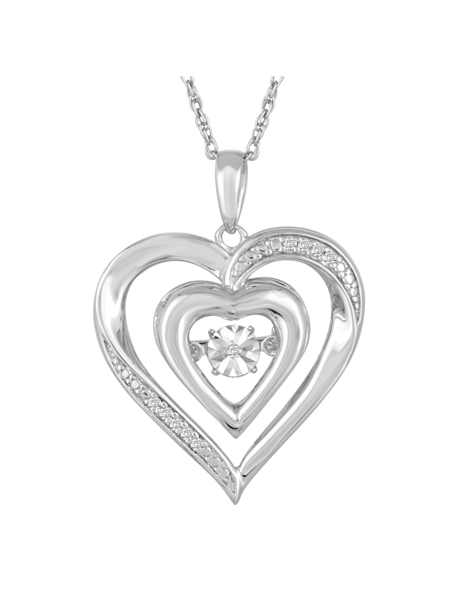 Ladies Brilliance Fine Jewelry Ladies Dancing Diamond Heart Pendant in Sterling Silver with 18" Chain