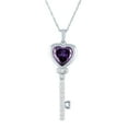 thumbnail image 1 of Ladies Brilliance Fine Jewelry Simulated Amethyst and CZ Sterling Silver Key Pendant, 18", 1 of 3