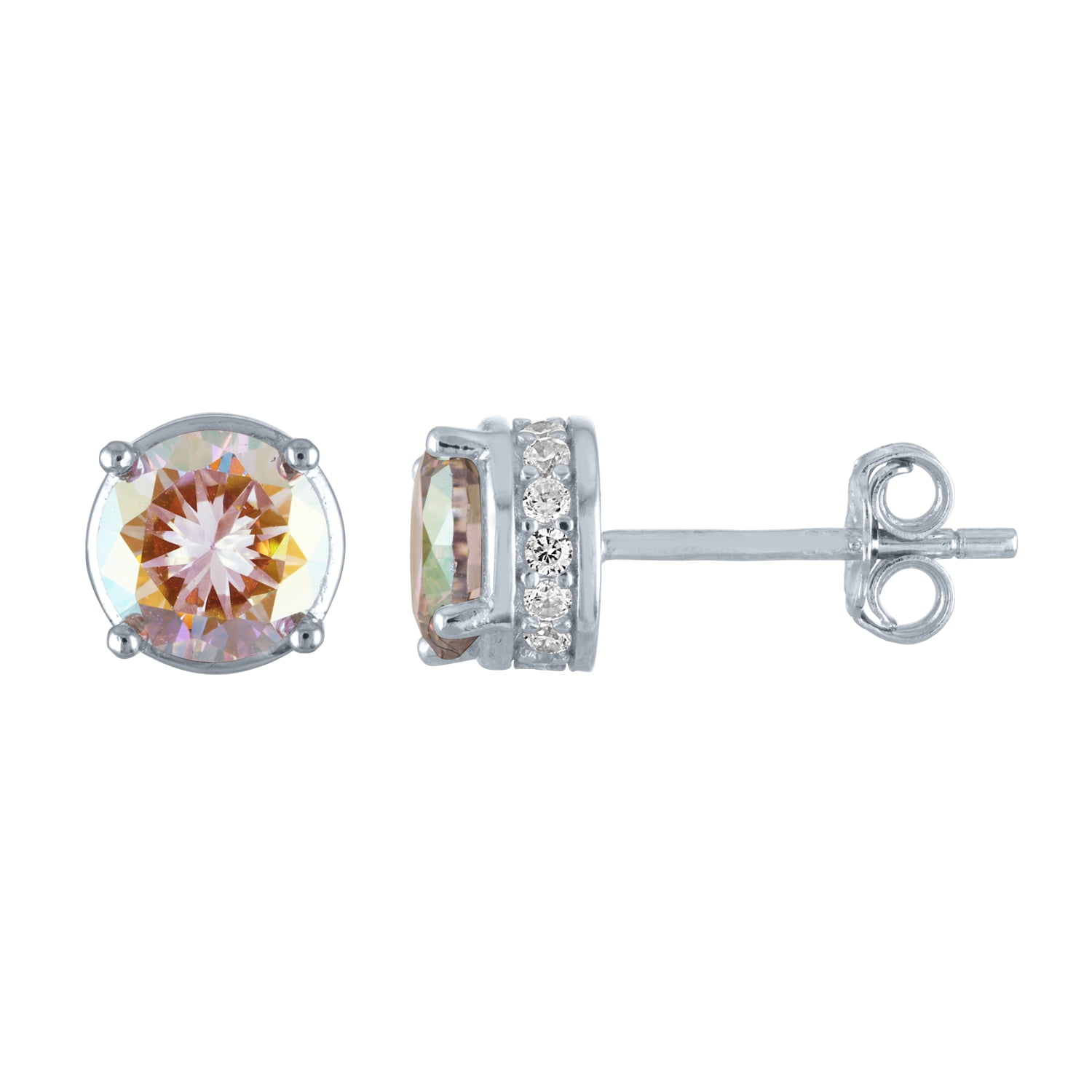Ladies Brilliance Fine Jewelry Simulated Aurora Borealis and CZ Sterling Silver Earrings