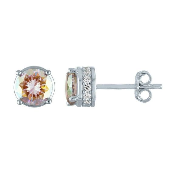 Ladies Brilliance Fine Jewelry Simulated Aurora Borealis and CZ Sterling Silver Earrings