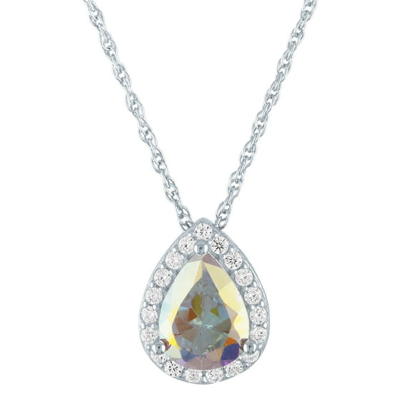 Ladies Brilliance Fine Jewelry Simulated Aurora Borealis and CZ Sterling Silver Pear Shape Pendant, 18"