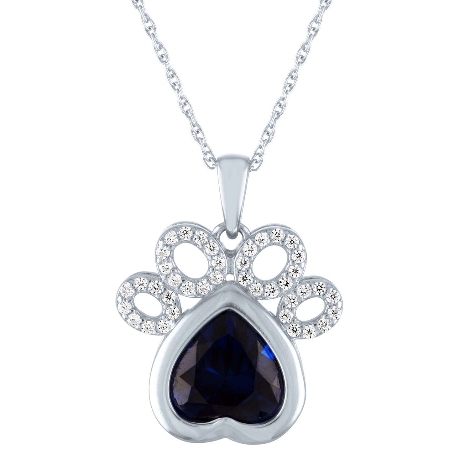 Ladies Brilliance Fine Jewelry Simulated Blue Sapphire and CZ Sterling Silver Dog Paw Pendant, 18"
