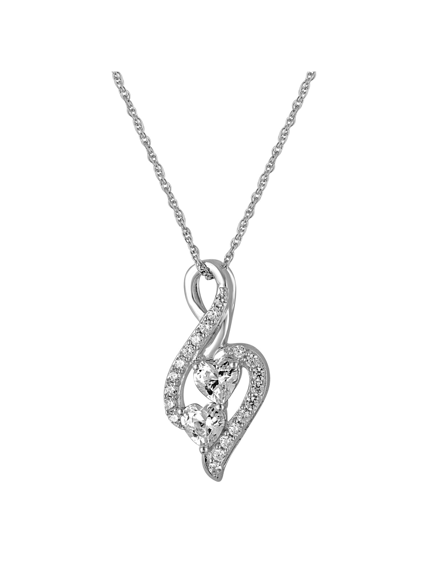 Ladies Brilliance Fine Jewelry Simulated Diamond Sterling Silver 2-Heart Pendant, 18"