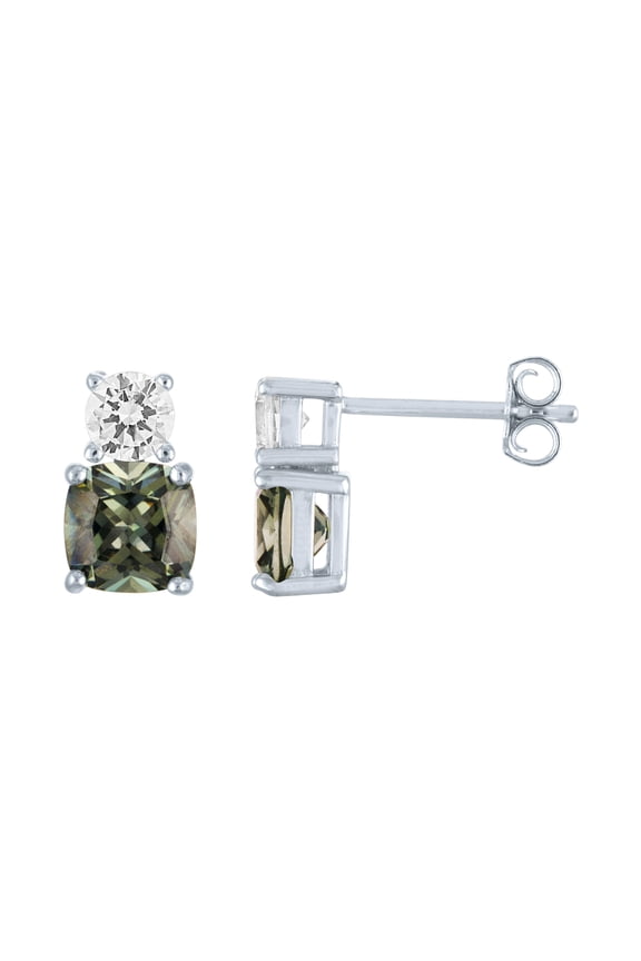 Ladies Brilliance Fine Jewelry Simulated Green Amethyst and CZ Sterling Silver Earrings