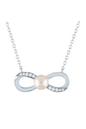Ladies Brilliance Fine Jewelry Simulated Pearl & CZ Sterling Silver Infinity Necklace, 18"