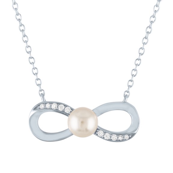 Ladies Brilliance Fine Jewelry Simulated Pearl & CZ Sterling Silver Infinity Necklace, 18"