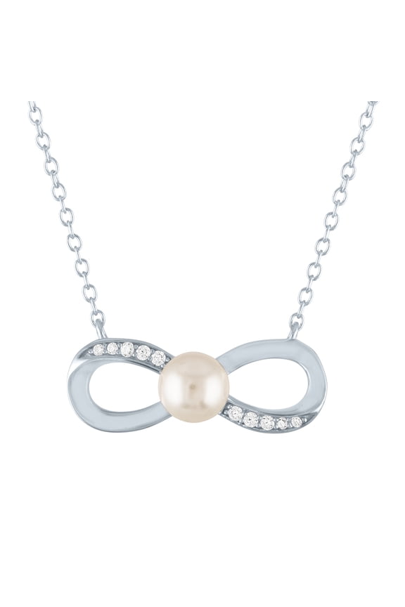 Ladies Brilliance Fine Jewelry Simulated Pearl & CZ Sterling Silver Infinity Necklace, 18"